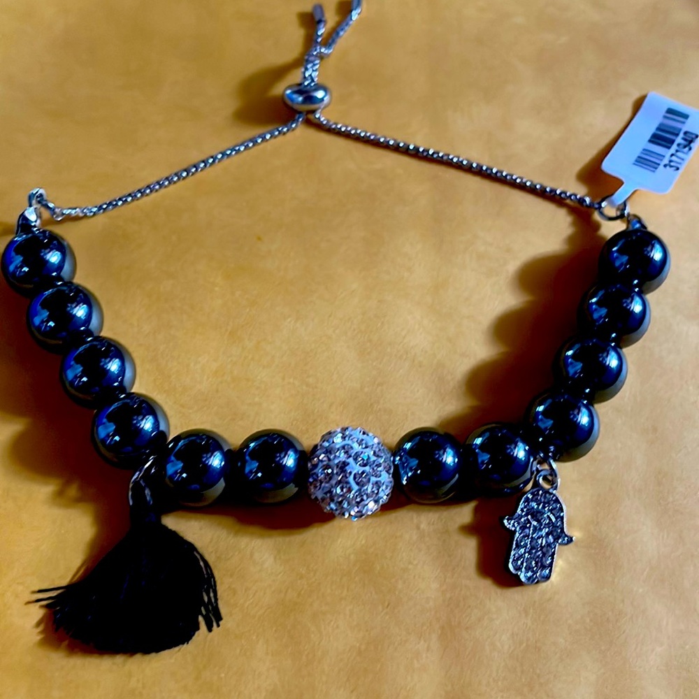 Brand new black/gray pearllike bracelet with diamond accent